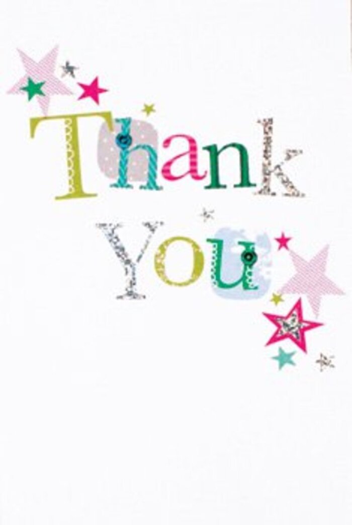 A sense of quiet exuberance defines this thank you card, perfectly capturing both the sophistication and lively energy of South Hackney. Each letter flows with its own character-some adorned with playful dots and curving shapes, others gleaming in streaks of turquoise, pink, or lustrous silver. Tactile textures add to the visual depth, inviting a lingering touch-evoking memories of handcrafted gifts from the markets near Well Street or artisanal stands by the canal. Clusters of vibrant stars-striped in pink, tealed with blue, or awash in silver-gather around the main message, bestowing an extra measure of cheer. The overall design feels airy and modern, reminiscent of South Hackney's open green spaces, with just the right balance of contemporary flair and welcoming ease. The white setting is crisp and uncluttered, offering a space for each radiant element to breathe. It's an ideal companion to a bouquet for any occasion-expressing gratitude as uplifting and memorable as a bright arrangement brought home from a local florist on a Saturday morning in Hackney. Every detail enhances the sense of warmth, making this card a small celebration of sincere appreciation in a vibrant London neighbourhood.