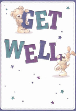 A sense of lightness and authentic care infuses this South Hackney get well card, its charming artwork inviting the kind of smile seen on strolls along Mare Street. A cuddly teddy takes pride of place, gently supporting the top of the radiant word 'GET,' while below, a sprightly puppy nestles into the bold letters forming 'WELL.' Warm, rounded forms and expressive eyes communicate a heartening message of comfort, making the scene feel like a visual hug. Deep purples and teals splash vibrancy through the text, adding depth and intrigue, while scattered stars hint at the quiet magic woven through acts of kindness in Hackney's close-knit neighbourhoods. The clear, white background gives the composition a sense of peace and renewal-echoing the feeling after a visit to nearby London Fields Flower Market. As a florist with roots in South Hackney, I recognise in this scene the same thoughtful care that goes into gathering every stem for a get well bouquet-each element intended to brighten and uplift, sending hope with every brushstroke and word.