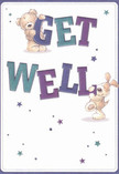 Radiating comfort and friendly cheer, this get well card is a perfect reflection of South Hackney's warm spirit. The scene is alive with two beloved characters: a gentle teddy bear and a lively puppy, each captured in a moment of joyful togetherness as they hold the bold, oversized letters spelling 'Get Well.' The rich hues of indigo and teal in the lettering jump from a soft cream background, reminiscent of the early spring blooms that grace Hackney's green spaces. Sprinkled across the card, tiny stars in tones of blue and purple add a whimsical burst of hope, echoing the promise of a fresh bouquet delivered by a South Hackney florist. The bear's downy coat and the puppy's silky ears appear almost tangible, inviting a sense of reassurance and gentle support. This card delivers not just well wishes, but a nurturing embrace-an ideal companion to a locally sourced bouquet for anyone experiencing a recovery, offering a small celebration of kindness and healing.