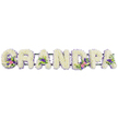 A bespoke floral display in this image spells out the word "GRANDPA" in seven bold letters, composed with the quiet elegance that suits a funeral or memorial gathering anywhere in South Hackney, from small chapels to services near Victoria Park. Each capital letter is built from a lush covering of small, white chrysanthemum-type blooms, packed tightly together to create a billowy, cushion-like texture that softens the formality of the tribute. Around the outer edge of each letter, a slim trim of lilac and light purple flowers provides a subtle contrast and neatly defines the shapes, ensuring the word reads clearly at a distance. Set into the white base, certain letters carry clusters of accent flowers: the "G" and first "A" hold sprays of white lily-shaped blooms, pink and fuchsia flowers and deep purple details, surrounded by fresh dark green foliage. The "D" and second "A" echo these colours, occasionally incorporating small, bright green button chrysanthemums that introduce a hint of lively colour without breaking the arrangement's calm, reflective atmosphere. All the letters sit on a slender, dark green bar running quietly behind them, which keeps the tribute uniformly aligned as it would appear on a stand at a crematorium or church near Homerton, London Fields or along Mare Street. The tribute is photographed against a stark white background, under soft, even lighting that highlights the freshness of the petals and the careful artistry of the design. The overall feeling is one of tenderness, remembrance and gratitude for a much-loved grandfather, a floral message that supports families in expressing love and farewell when they gather to say goodbye.